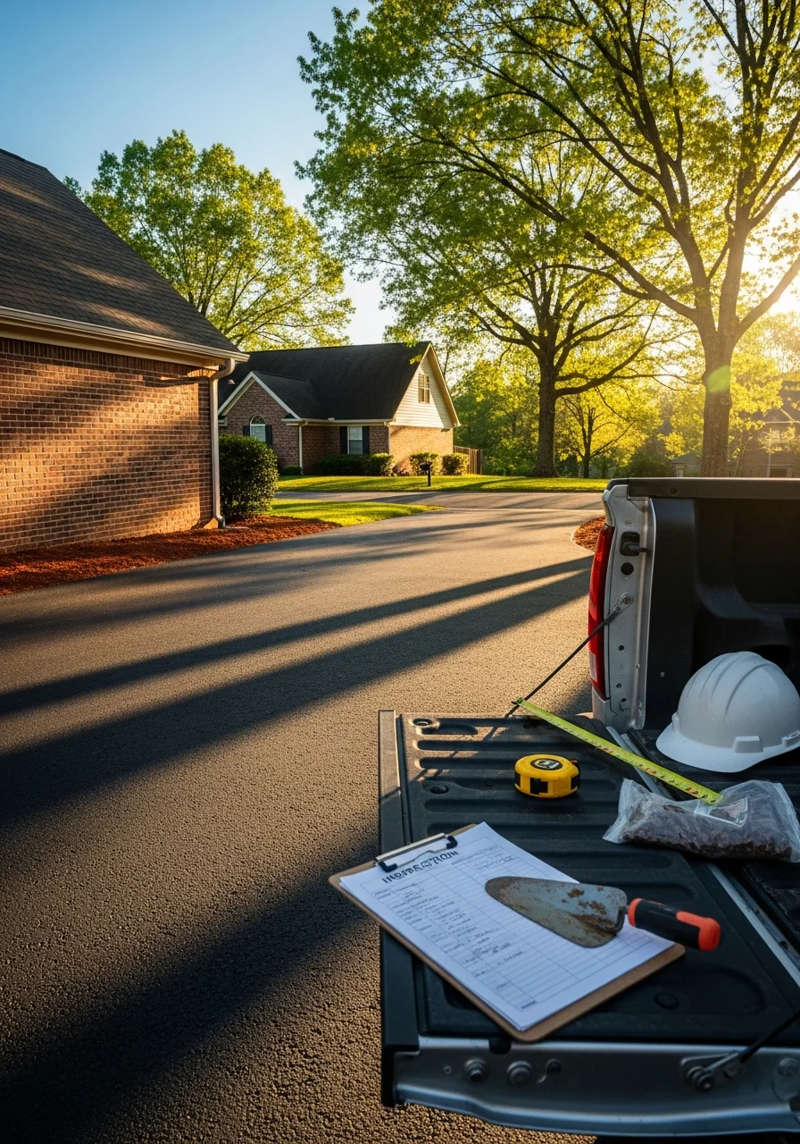 Technician discussing findings with a homeowner in front of a Rutherford County residential property.